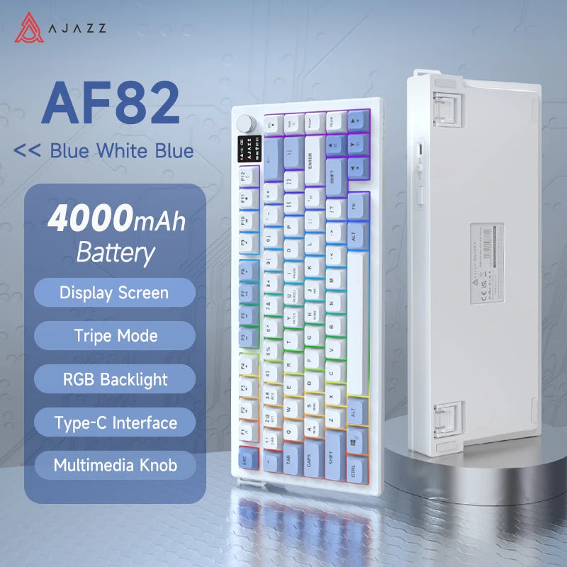 AJAZZ AF82 Office Low-Profile-Tastatur RGB kabelgebundene/kabellose Gaming-Tastatur 75%-Layout 82 Tasten 4000mAh Akku für Win/Mac