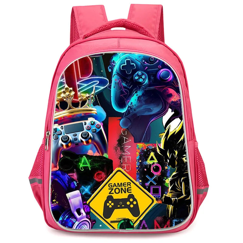 16 Inch Fortnite Cartoon Backpack Unisex for Boys Girls with Dual Zippers Large Capacity Lightweight Student Backpack