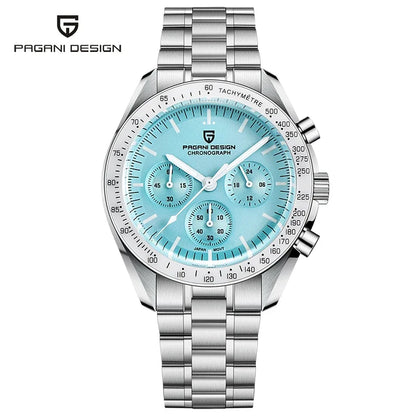 Montre pour homme PAGANI DESIGN « New Moon » – Montre à quartz de luxe, chronographe, verre saphir avec traitement antireflet, lunette en céramique, aiguilles luminescentes