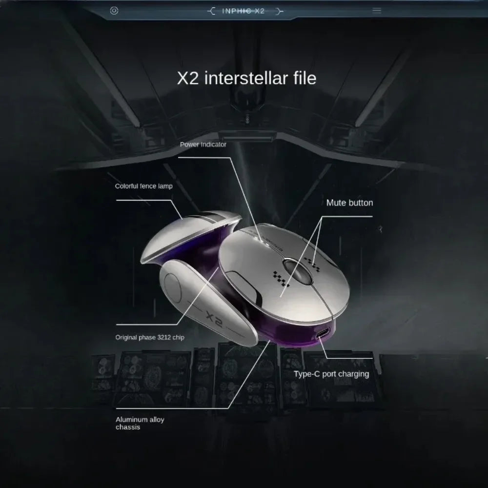 Mouse wireless Bluetooth in metallo Inphic X2 tri-mode, silenzioso, ricaricabile, e-sport, retroilluminato, per gaming, PC e laptop, idea regalo