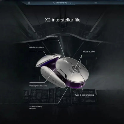Mouse wireless Bluetooth in metallo Inphic X2 tri-mode, silenzioso, ricaricabile, e-sport, retroilluminato, per gaming, PC e laptop, idea regalo