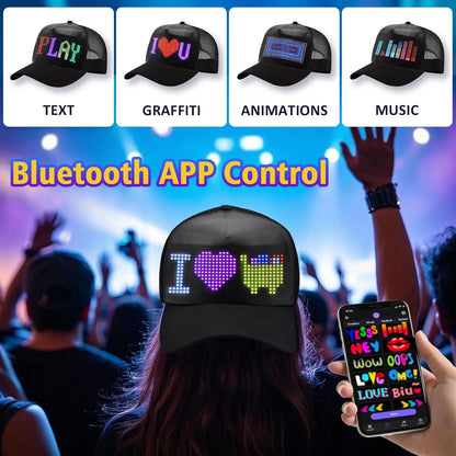 Led Baseball Cap Usb App Control Bluetooth Rechargeable Scrolling Atmosphere Message Board Hop Display Hat Glowing Hat Hip