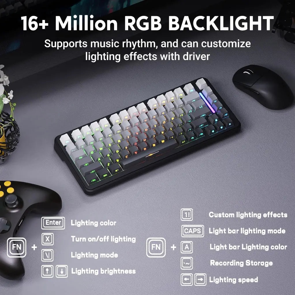 ATTACK SHARK M86 Wireless Mechanical Gaming Keyboard, 75% Gasket Hot Swappable RGB Mechanical Keyboard with Side-Printed PBT Keycaps, Tri-Mode Custom Gaming Keyboard