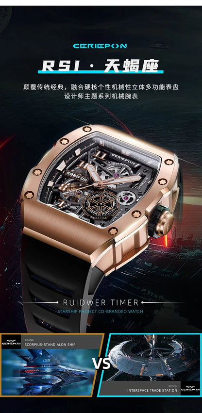 Custom Men's Watch Luxury Automatic Watches for Men High-end Hollow Rose gold Stainless Steel Mechanical Wrist Watch Reloj Clock