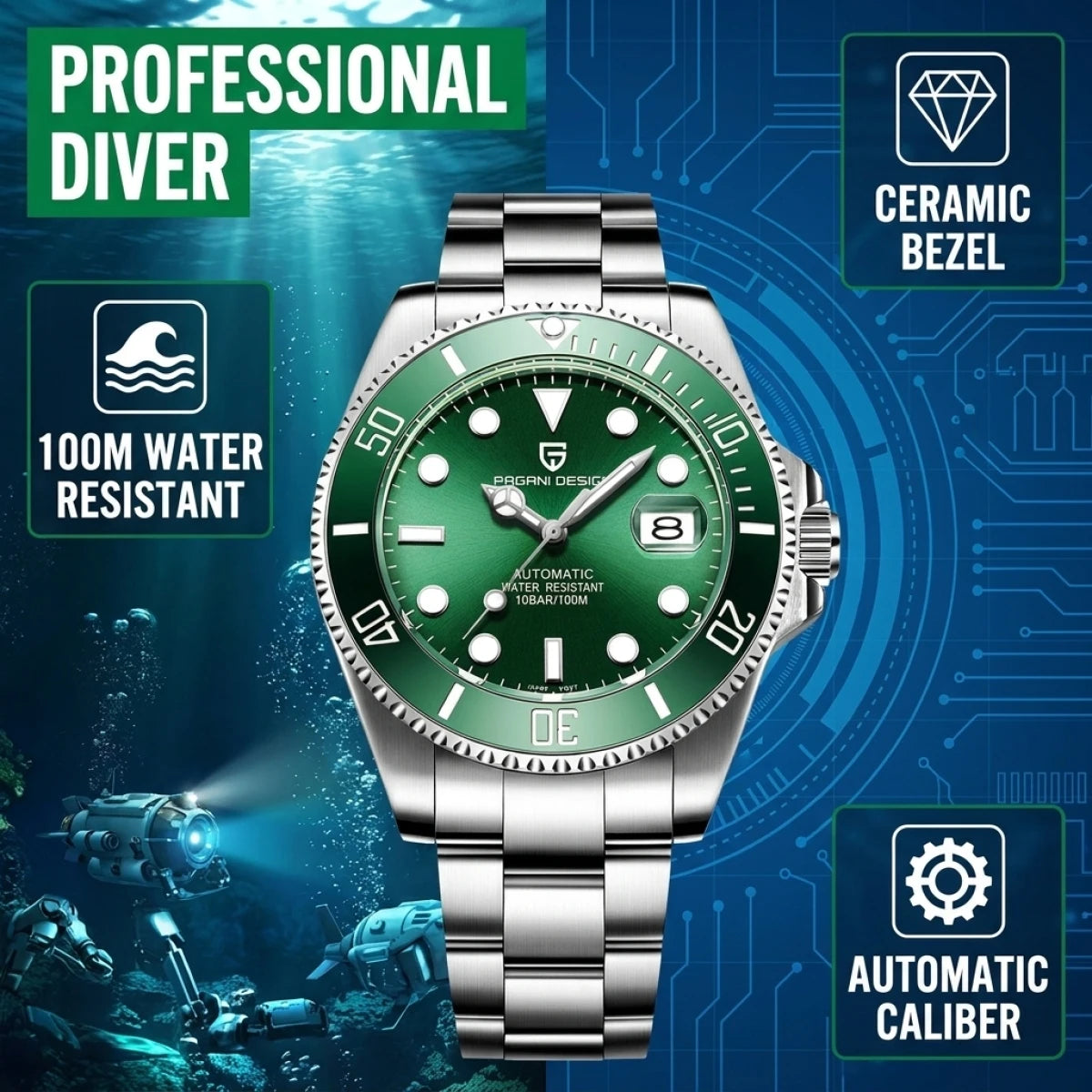 PAGANI DESIGN New Men Mechanical Wristwatch Luxury Ceramic Bezel Automatic Watch Sapphire Glass Watch for Men Relogio Masculino