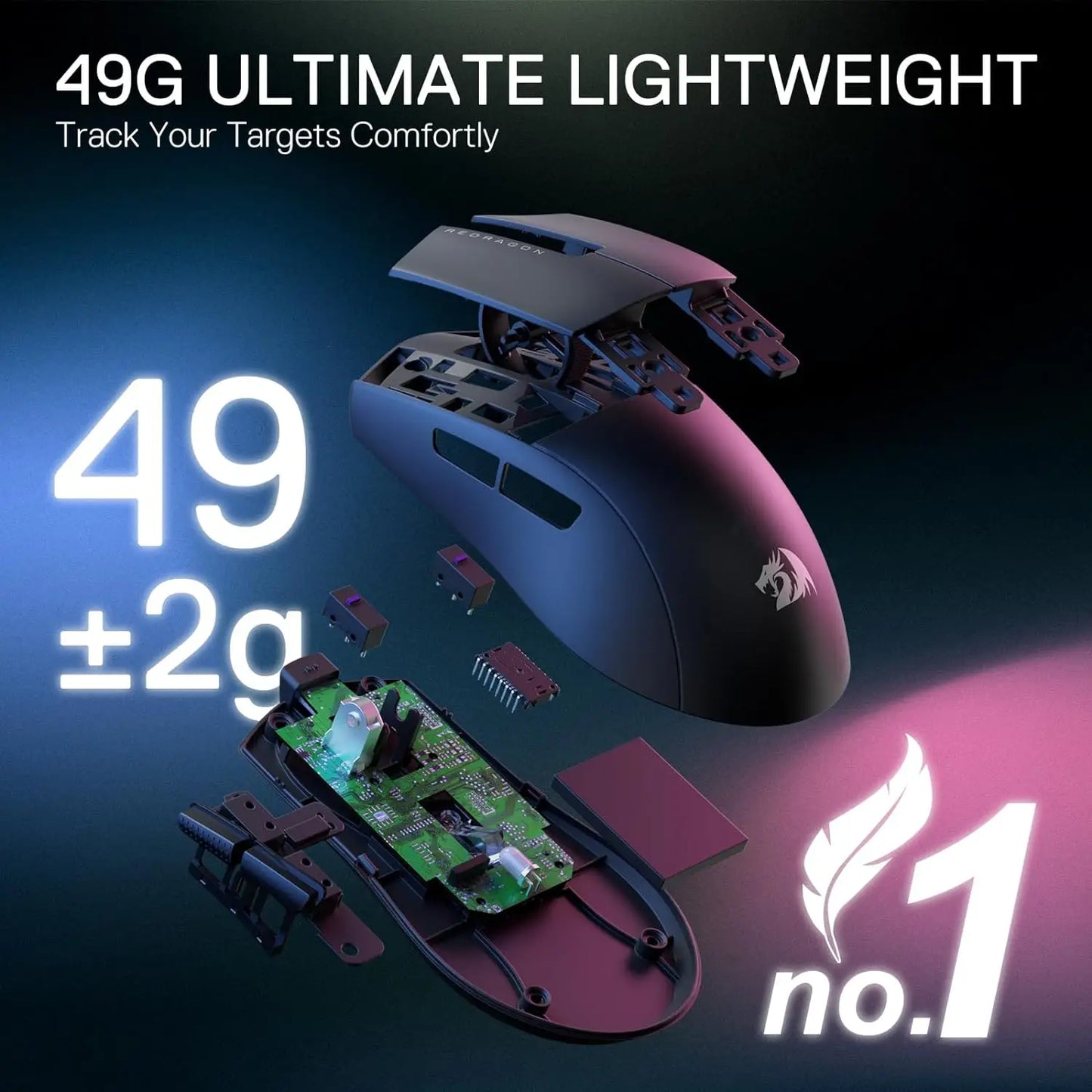 Redragon M916 PRO 3-tilainen langaton pelihiiri, Hype-Speed 4K -kyselytaajuus, 49G ultrakevyt 26K DPI -pelihiiri
