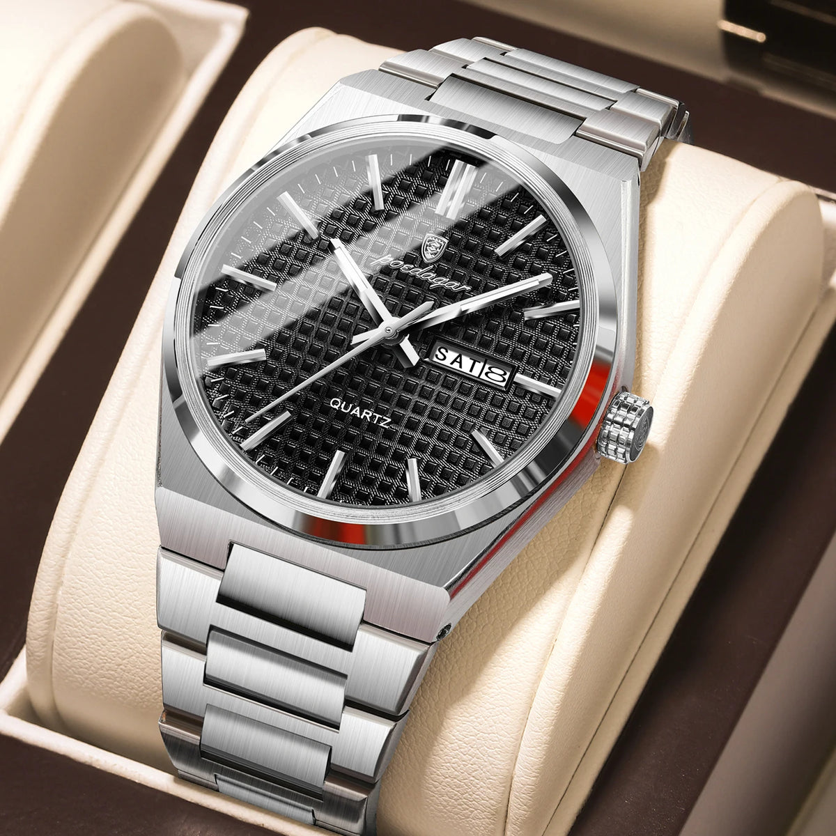 Reloj de pulsera de lujo para hombre POEDAGAR, resistente al agua, luminiscente, de acero inoxidable, con fecha y día de la semana, de cuarzo, estilo ejecutivo.