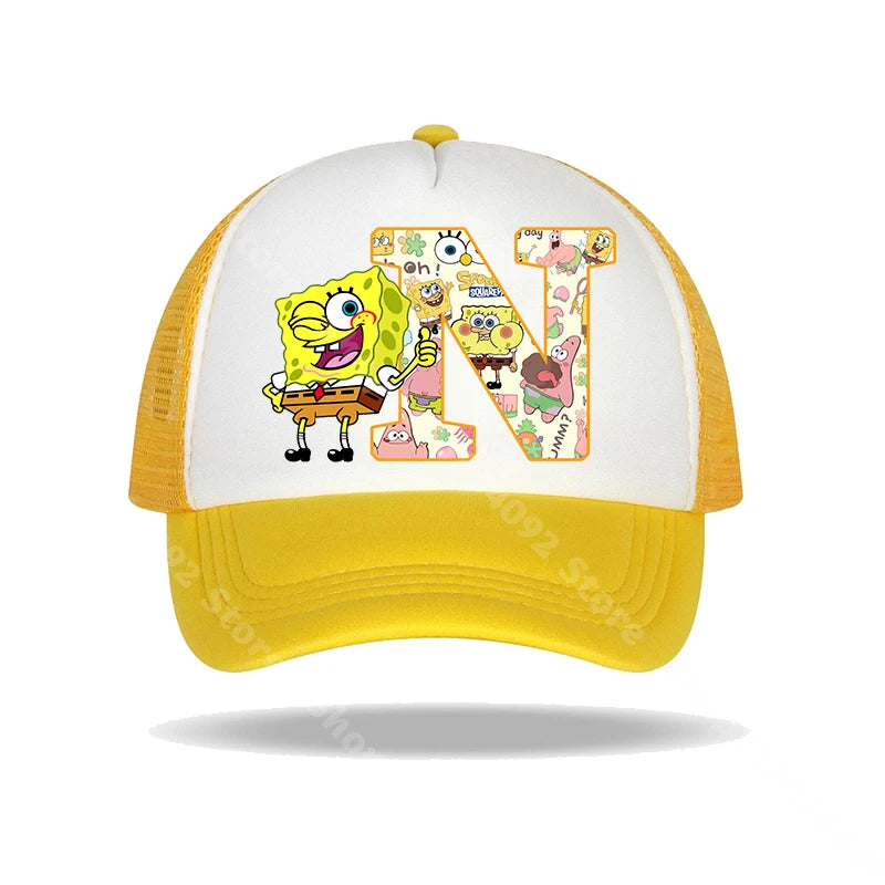 Καπέλο μπέιζμπολ SpongeBob SquarePants για παιδιά και ενήλικες με τυπωμένα γράμματα, καπέλα ηλίου, anime, καρτούν, ρυθμιζόμενα καπέλα με γείσο, καλοκαιρινό καπέλο για καθημερινή χρήση, νέο