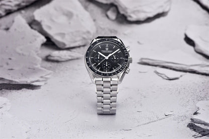 Montre pour homme PAGANI DESIGN « New Moon » – Montre à quartz de luxe, chronographe, verre saphir avec traitement antireflet, lunette en céramique, aiguilles luminescentes