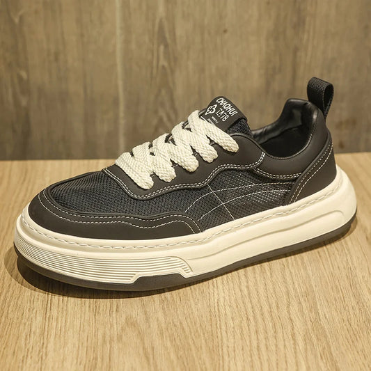 Ultralichte, ademende mesh-sneakers voor heren: modieuze casual schoenen met dikke zool, comfortabele veterschoenen voor dagelijks wandelen