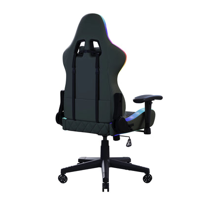 Rosahqnda Gaming Chair with Massage Function, Adjustable Backrest, Computer Chair, with Ambient Light, Lumbar Cushion, Pillow, 150 KG
