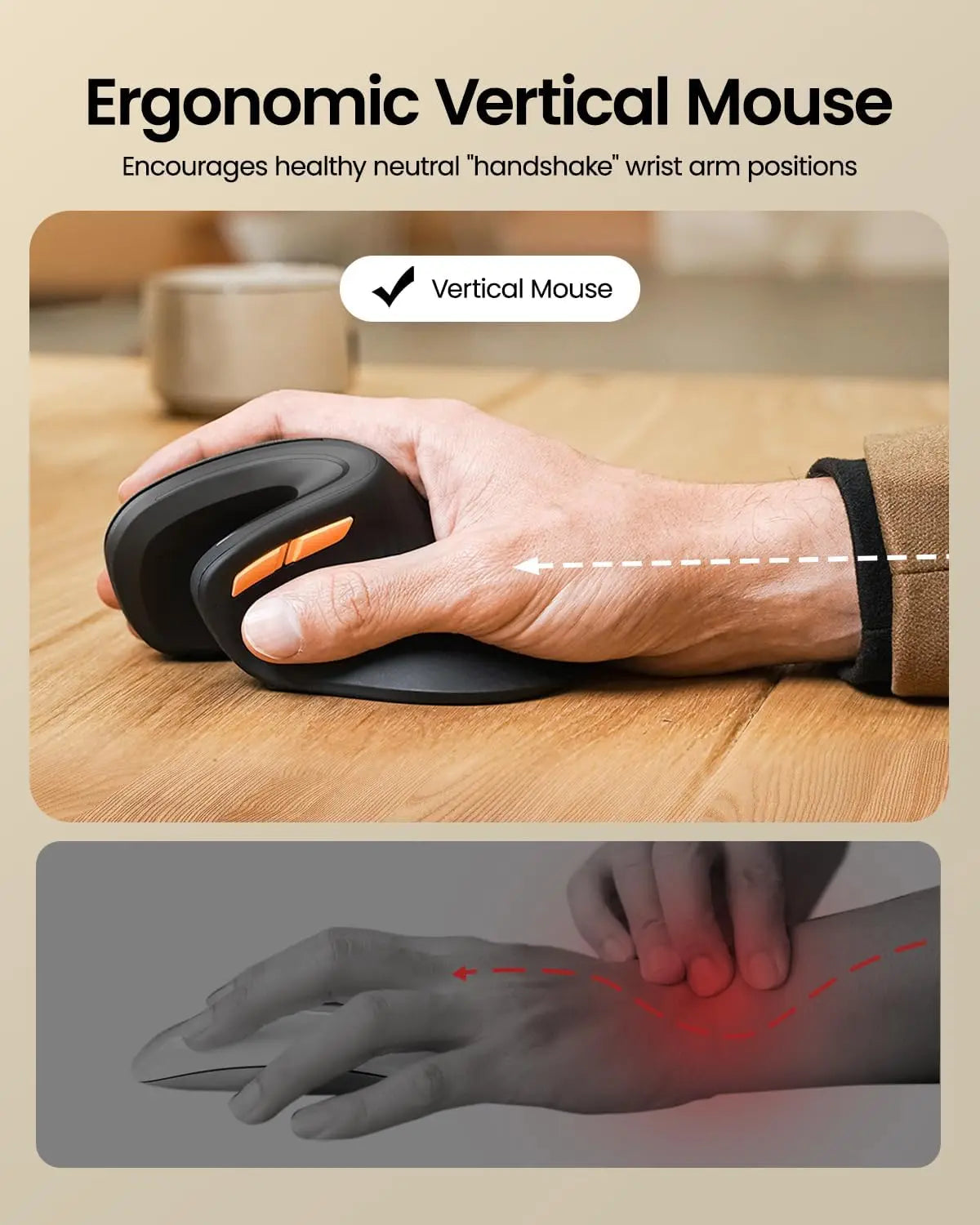 Ergonomic Mouse Wireless Vertical Mouse for Computer iPad Mac Windows 3 Adjustable DPI Multi-Device Connection