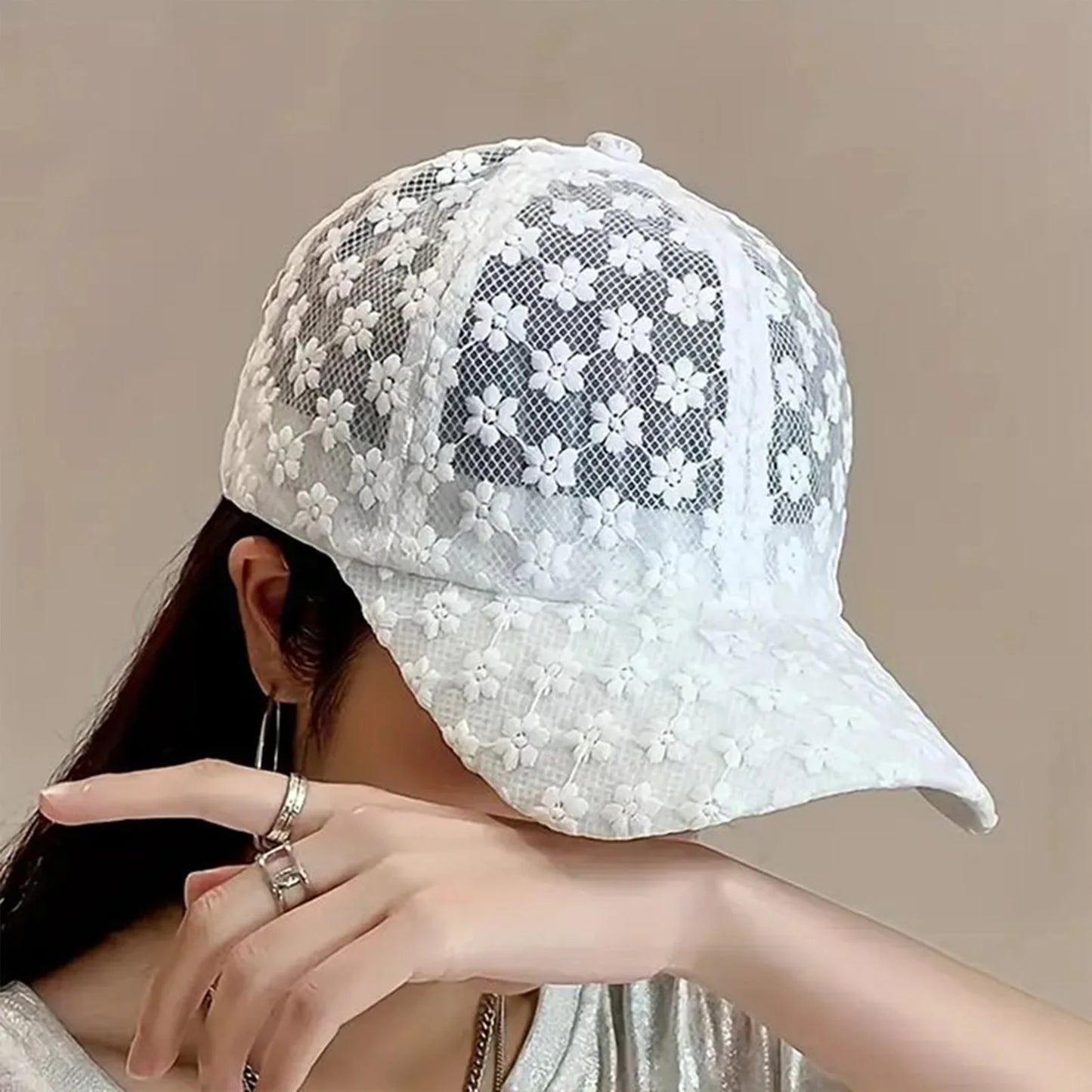 Lace Flower Thin Baseball Cap Female Spring And Summer Sunscreen Hollow Cap Breathable Sweet Adjustable Head Circumference