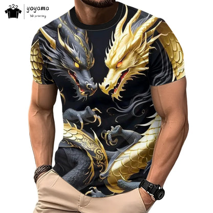 Pánská trička s motivem draka, tričko s krátkým rukávem, módní streetwear, tričko s kulatým výstřihem, trendové zvířecí motivy, 3D tisk, volný střih, univerzální pánské oblečení