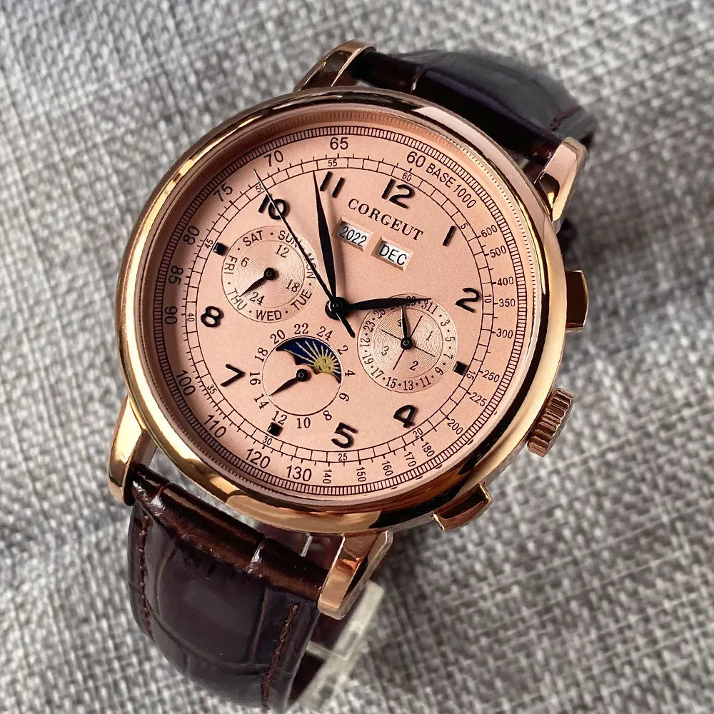 Avtomatska moška ura Multification z datumom, dnevom, mesecem in letom, mehanska moška ura iz 316L, polirano ohišje, indikator dan/noč, 42mm