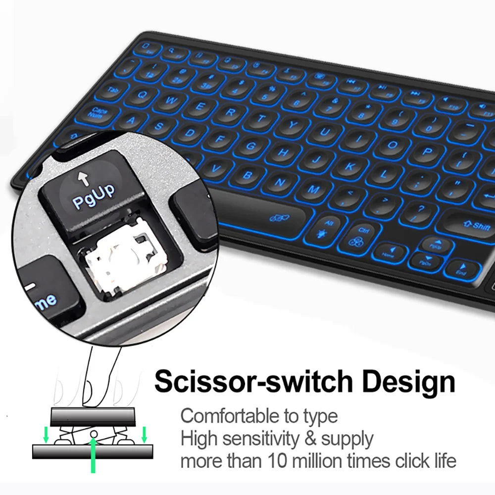 Backlit 7-Colors Bluetooth Keyboard with Touchpad 2.4G Wireless Multimedia Rechargeable Keyboard for Laptop PC Tablet