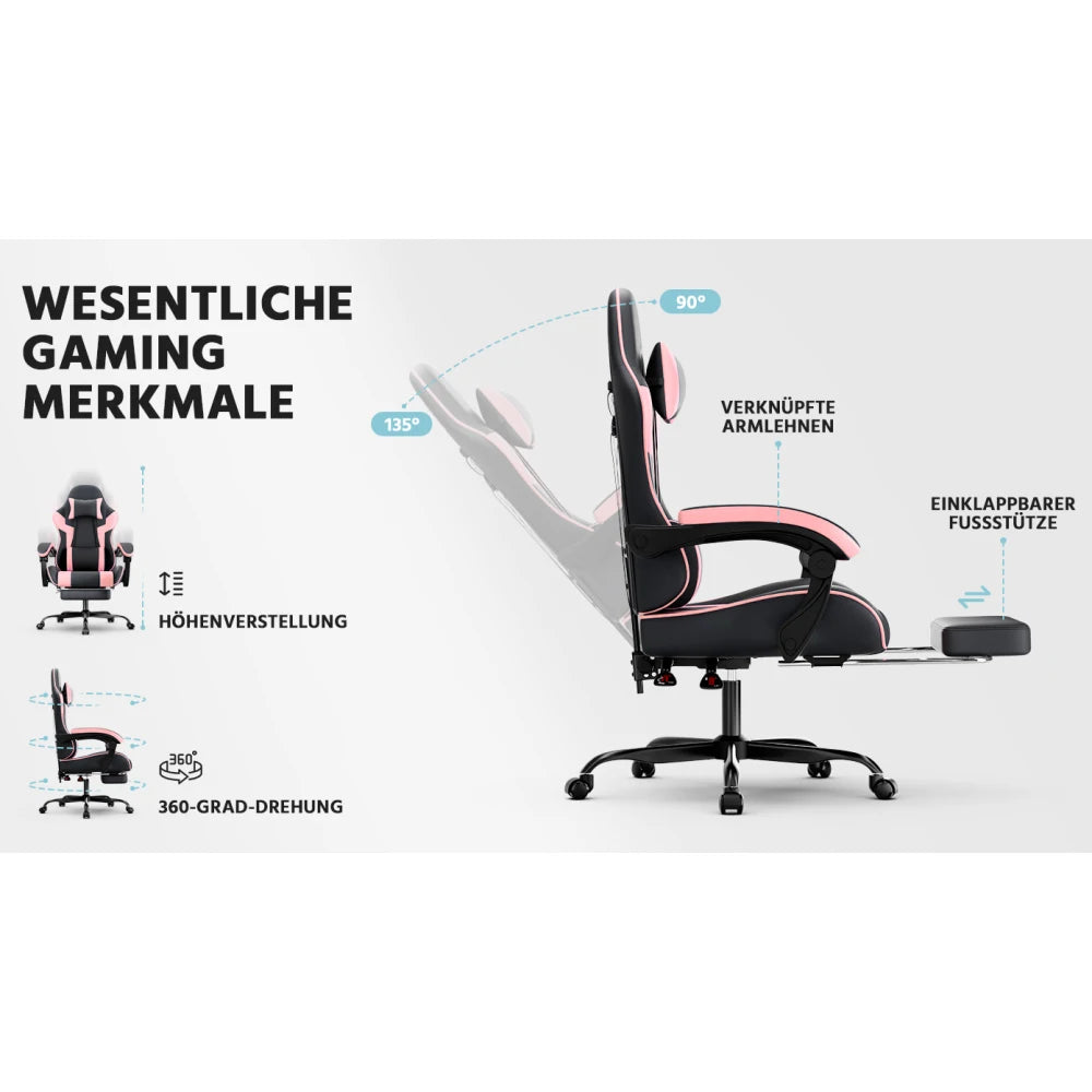 Gaming Chair Ergonomic Gaming Chair with Lumbar Support, Breathable PU Leather Office Chair, Comfortable Computer Chair