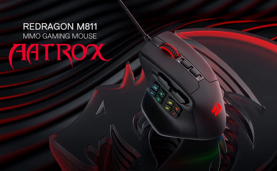 Redragon M811 Aatrox MMO Gaming Mouse, 15 Programmable Buttons Wired RGB Gamer Mouse with Ergonomic Natural Grip Build