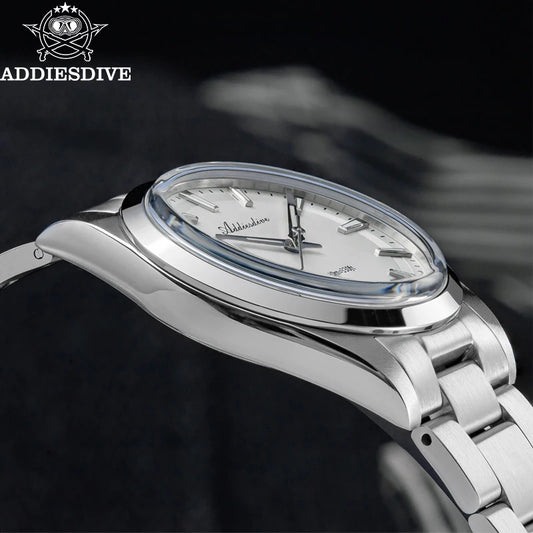 Montre pour homme ADDIESDIVE en acier, style luxe, équipée d'un verre bombé, d'un mouvement à quartz et d'un revêtement luminescent bleu BGW9; étanche à 100 ATM, affichage analogique – Modèle AD2066