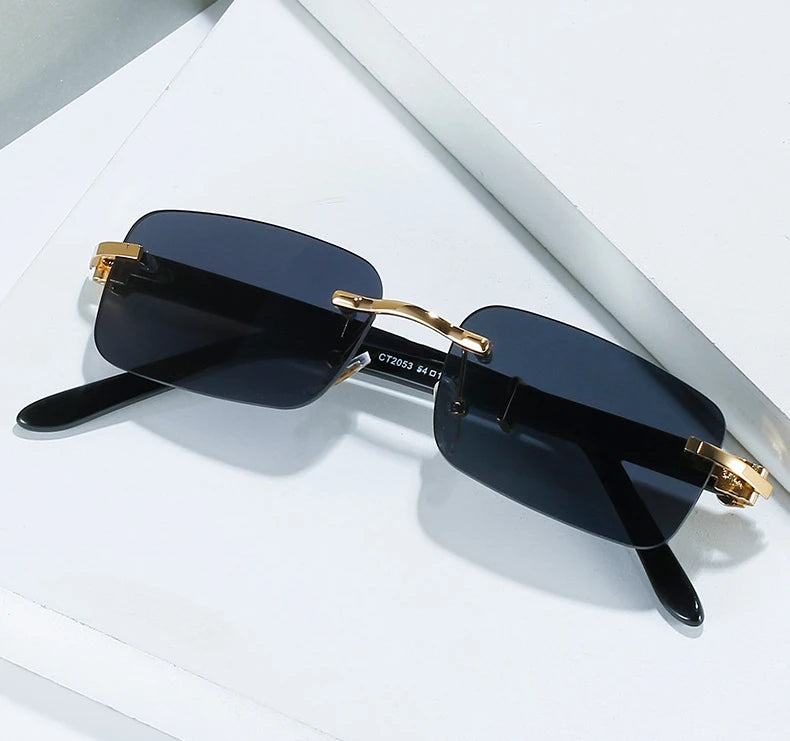 Caterside Small Square Rimless Sunglasses Men Luxury Brand Designer Classic Rectangle Sun Glasses Male UV400