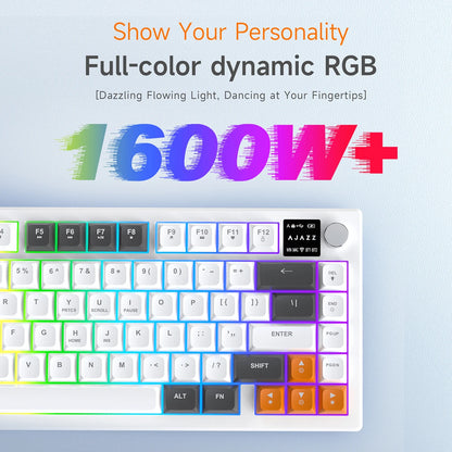 AJAZZ AF82 Office Low-Profile-Tastatur RGB kabelgebundene/kabellose Gaming-Tastatur 75%-Layout 82 Tasten 4000mAh Akku für Win/Mac