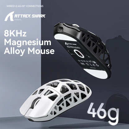 ATTACK SHARK R3 Gaming Mouse Magnesium Alloy Honeycomb, Ultra-Lightweight 8K Hz, PAW3395 Sensor, 26000 DPI, Ergonomic Shell