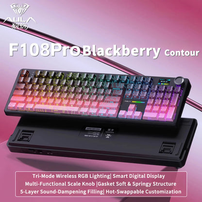 AULA F108 PRO Mechanical Keyboard Custom 100% Layout RGB Backlight Wireless Bluetooth Hifi Switch Gaming Keyboard