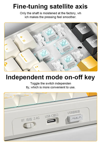 AULA F65 Mechanical Keyboard Three Mode Custom Wireless/Bluetooth/Wired Connection Full Key Hot-swapable Office Gaming Esports