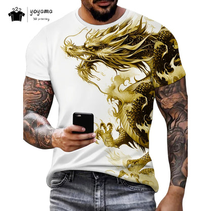 Pánská trička s motivem draka, tričko s krátkým rukávem, módní streetwear, tričko s kulatým výstřihem, trendové zvířecí motivy, 3D tisk, volný střih, univerzální pánské oblečení