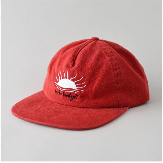 Cute Flat Brim Baseball Cap Women Men Teens Sunrise Embroidrey Summer Caps Sun Hats