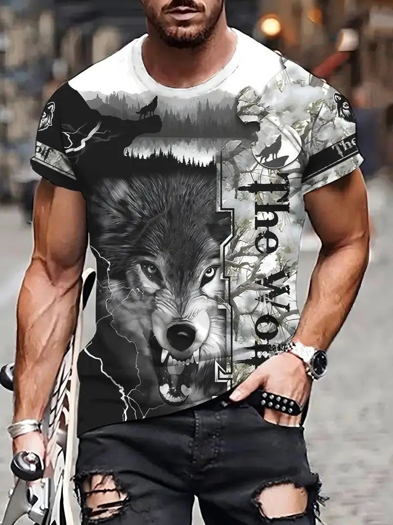 Letní trička s potiskem vlka a zvířat v 3D pro muže a ženy, hip-hopová trička s krátkým rukávem, ležérní oversized trička ve stylu Harajuku a Y2K, pánské oblečení