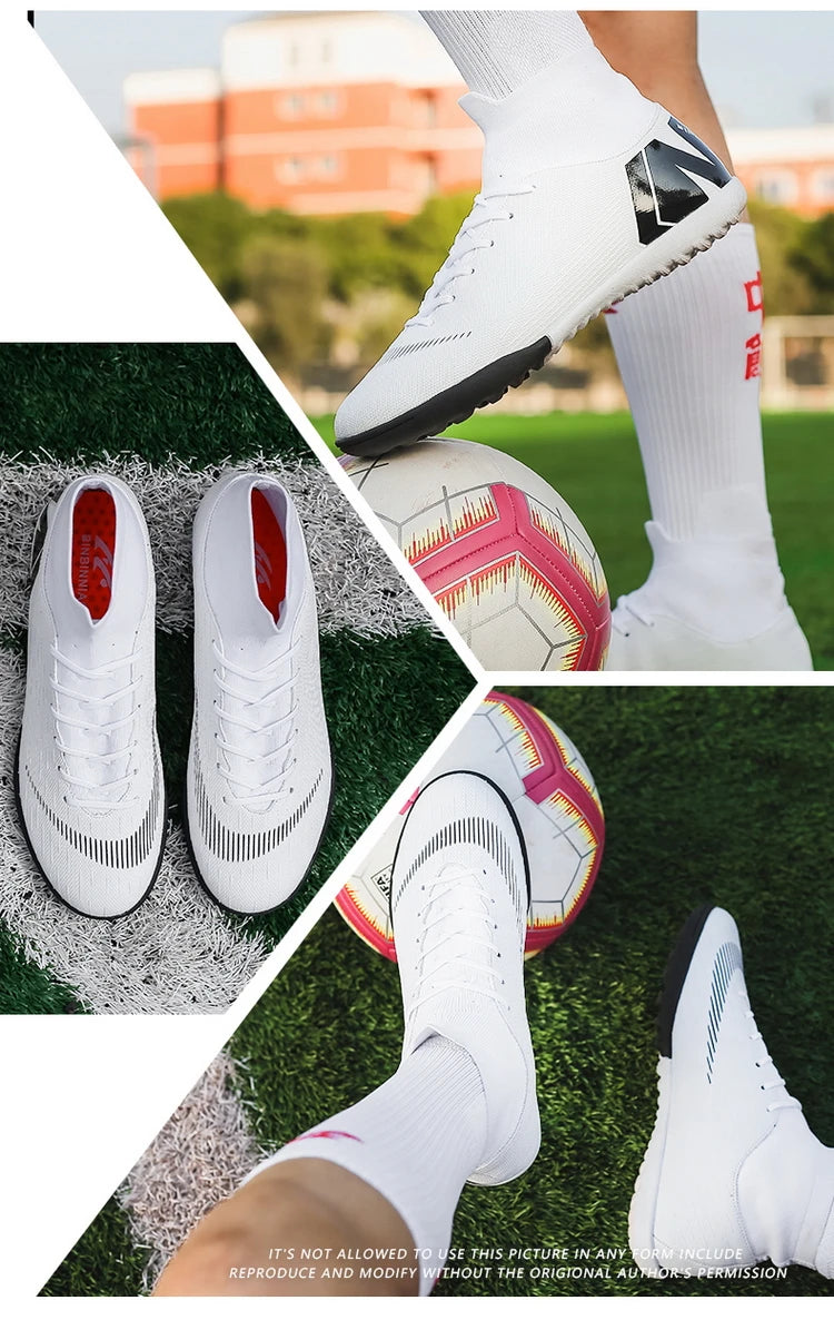 Crampons de Football pour hommes, bottes de Football, crampons d'entraînement, professionnels, résistants à l'usure, antidérapants, longues pointes TF/FG, rouge, nouveau