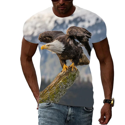 3D-geprint grappig adelaars-T-shirt voor heren, coole dierenprint, zomerse Harajuku-tees, losvallende tops met ronde hals en korte mouwen, T-shirts voor kinderen