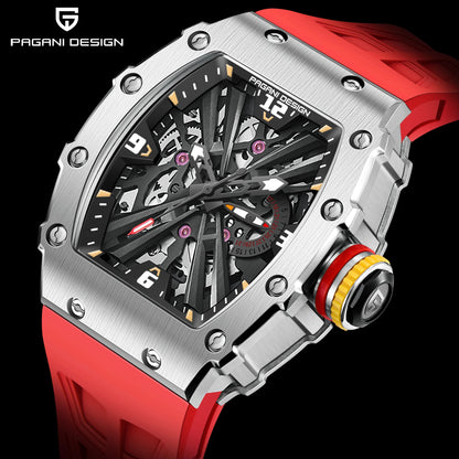 2026 New PAGANI DESIGN Men's Quartz Watches VH65 Movt Skeleton Dial 100M Waterproof Sport Rectangle Sapphire Glass Watch for Men
