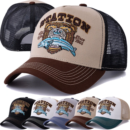 Hot Sale Unisex Bear Head Pattern Cap Summer Breathable Trucker Hat Man Women Outdoor Fishing Snapback Cap