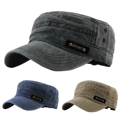 Casual Washed Cotton Flat Top Hat Adjustable Fisher Caps Men Women Cadet Military Cap Unique Design Vintage Cap Four Season ﻿