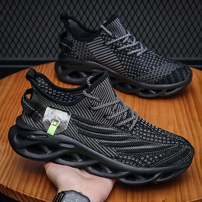 Men Sports Running Black Jogging Shoes Casual Sneakers Outdoor Breathable Mesh Women Light Shock-Absorption Black Tennis