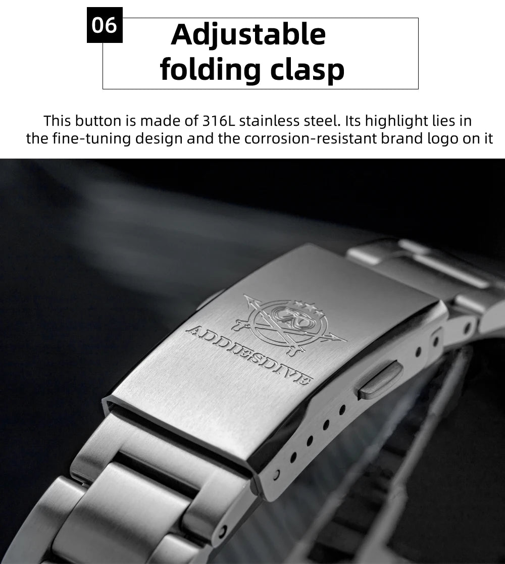 ADDIESDIVE Luxury Men's Automatic Watch BGW9 Super Luminous Bubble Mirror Glass 100m Waterproof Analog Men Steel Watches AD2531