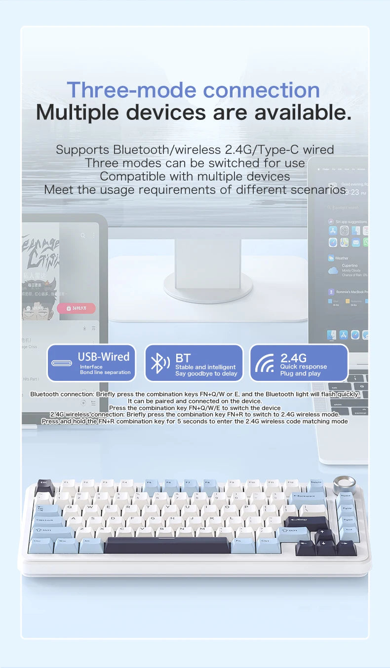 Teclado mecânico F75 FREEWOLF * AULA F75 Bluetooth de três modos, dedicado a gaming e utilização em escritório