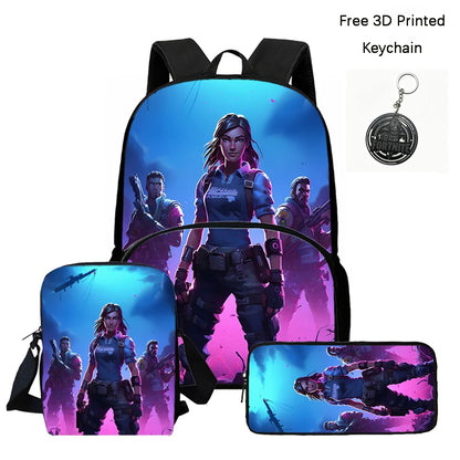 FORTNITE 3Pcs School Backpack Set,Front Pocket Bag Crossbody Pencil Case,Age5-10 Boys Girls Lightweight,Free 3D Printed Keychain