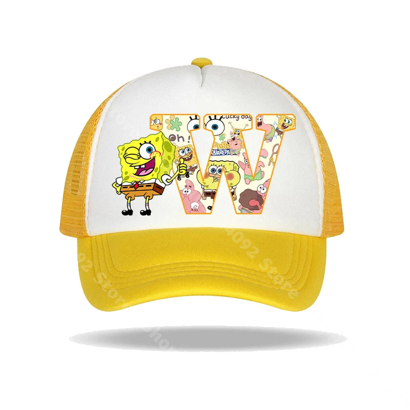 Καπέλο μπέιζμπολ SpongeBob SquarePants για παιδιά και ενήλικες με τυπωμένα γράμματα, καπέλα ηλίου, anime, καρτούν, ρυθμιζόμενα καπέλα με γείσο, καλοκαιρινό καπέλο για καθημερινή χρήση, νέο
