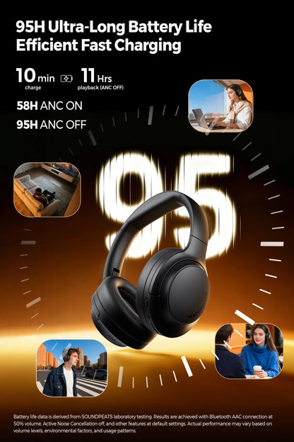 SoundPEATS Cove Pro Bluetooth 6.0 Headphones with 56dB ANC, Hi-Res LDAC Audio, 95H Battery, AI Noise Cancelling Wireless Headset