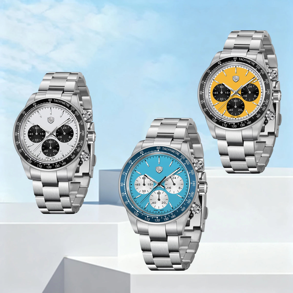 ROSSITIMI Urban Premium Men Quartz Watch Light Luxury Sports Stainless Steel VK63 Tachymeter Luminous 100m Diving Luminous Reloj