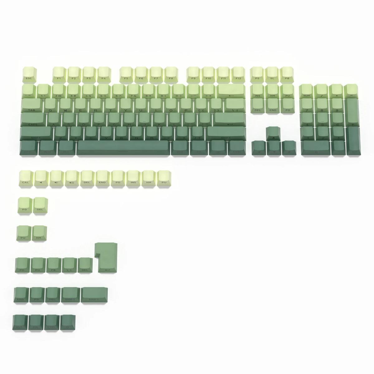 New 133 Keys Gradient Green Shine Through Keycaps Side Printed PBT Keycap Cherry Profile Double Shot for Mechanical Keyboards