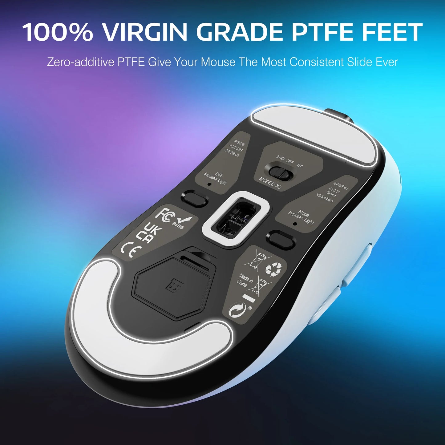 ATTACK SHARK X3 Wireless Gaming Mouse, 49g Ergonomic PC Mouse, Triple Modes PAW3395 26K DPI Optical Sensor, Programmable Buttons