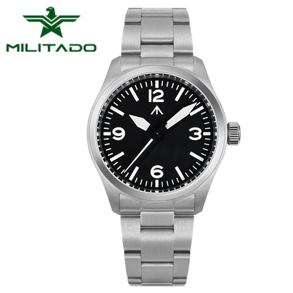 Militado ML08 V2 Vintage-Quarzuhr Military VH31-Uhrwerk Doppeltes Saphirglas C3 BGW-9 Leuchtend Wasserdicht 38mm Uhr