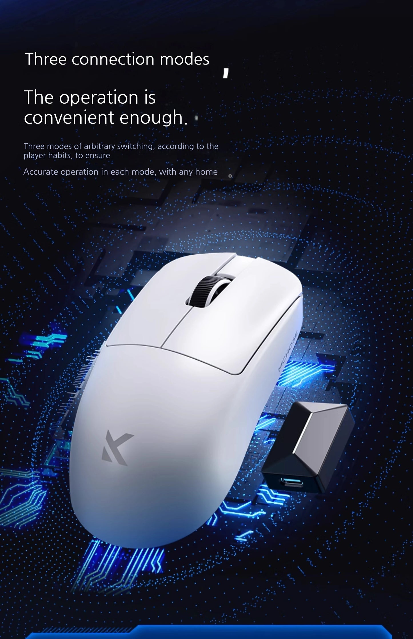 MCHOSE L7 Ultra+ Medium Large Hand Mouse Game E-Sports PAW3950 Wireless Three Mode Lightweight Office Dual-Drive Computer Mouse