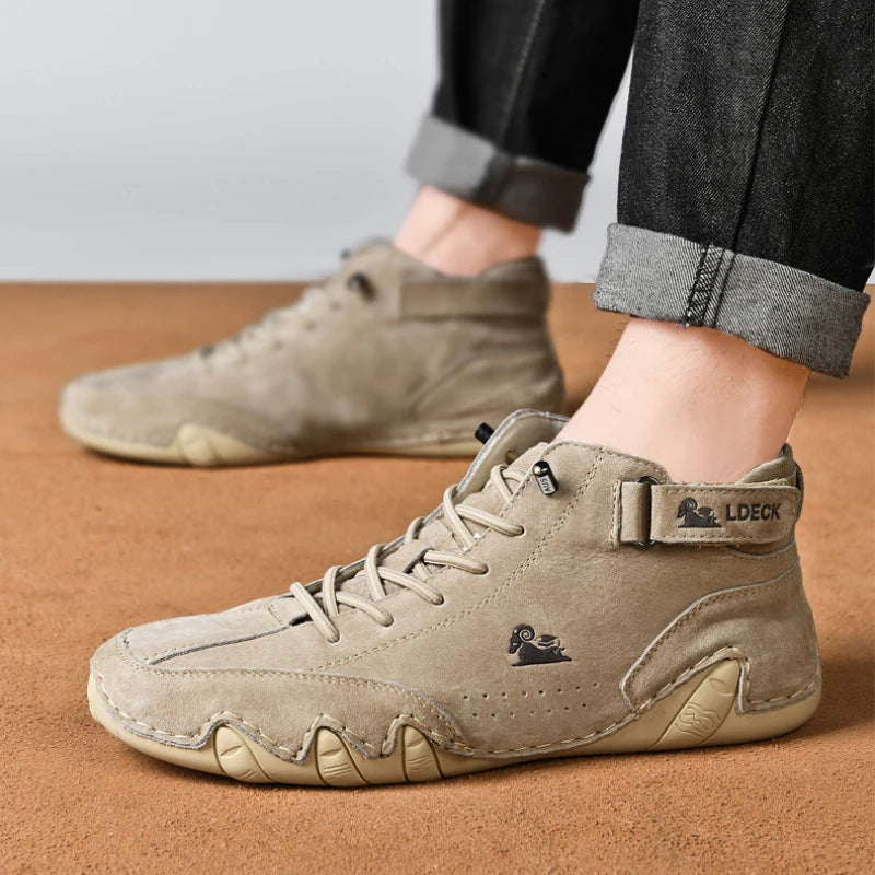 Men's Leather Casual Shoes, Non-slip Walking Sports Shoes, Handmade Shoes for Men with Free Shipping, High Top Sneakers Masculino