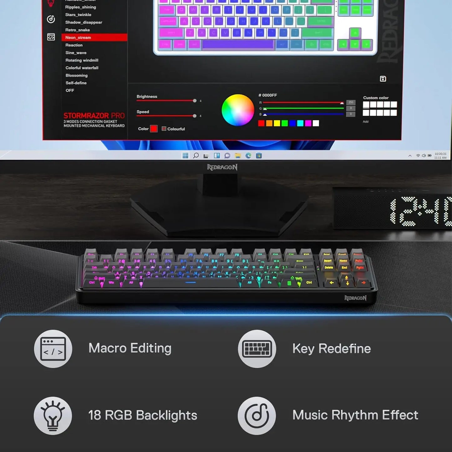 Redragon K707 PRO GB 80% Gasket RGB Gaming 3-Modes Wireless TKL Mechanical Hot-Swap Noise Dampening Keyboard, Mint Mambo Switch