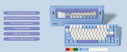 Womier SK75 75% Tri-Mode Aluminum Alloy Shell Blue Hot Swap Gaming Mechanical Keyboard RGB Wireless Gasket Mounted Keyboard